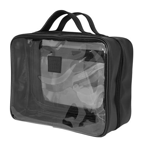 Large Transparent Toiletry Bag with Black Edges - Water-Resistant Travel Organizer for Men & Women
