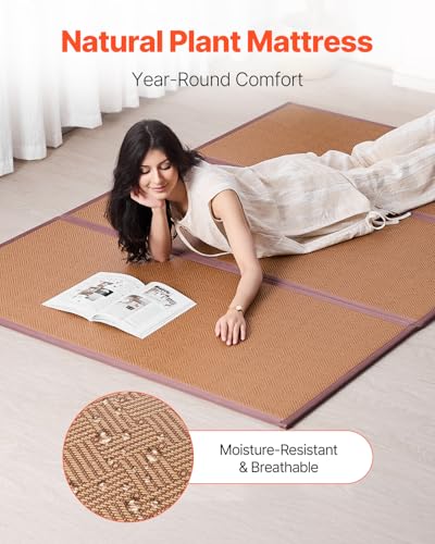 Japanese Tatami Mat Full XL 55x80 Inches - Foldable, Non-Slip Rattan Mattress for Yoga & Meditation