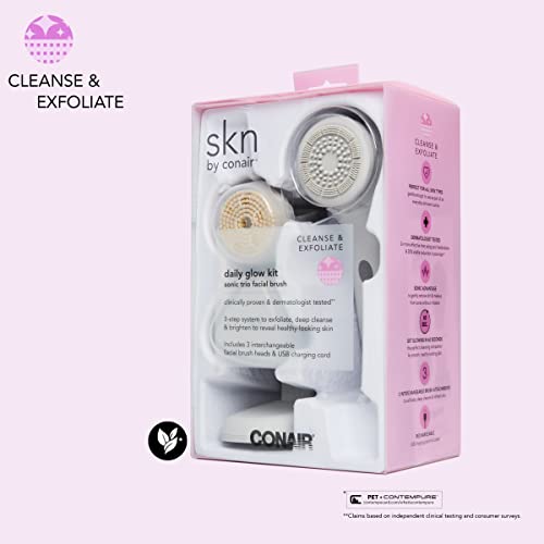 Facial Cleansing Brush Kit with 3 Interchangeable Attachments - Reusable, Waterproof, for All Skin Types