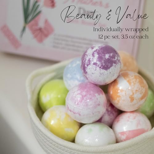 Mother’s Day Bath Bombs Set - 12 Relaxing Aromatherapy Bath Balls for Women - Gift for Mom