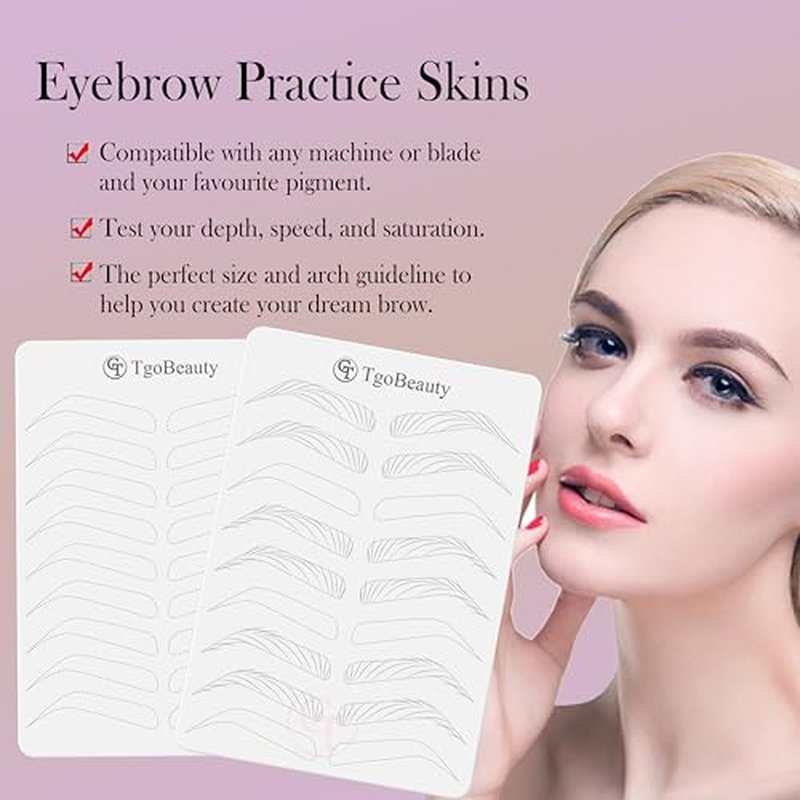 2pcs Professional Double-Sided Nano Brow Practice Skin, White Silicone Microblading Training Pad for Eyebrow Strokes, Permanent Makeup & Tattoo Practice, Reusable Sheets for Beginners & Artists