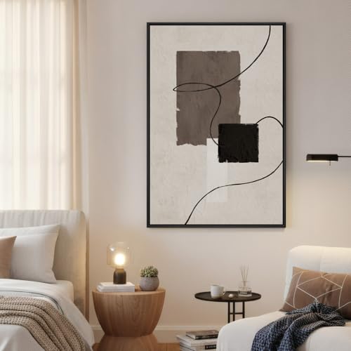 Cuspin 36x24 Inch Modern Abstract Wall Art Frame - Black, White, Brown Geometric Design