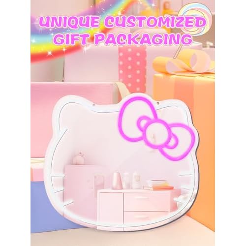 Neon Sign Mirror Vanity, Stuff Room Decor, Neon LED Wall Mirror for Makeup Mirrors, Bedroom, Teen Girl Children Gift for Birthday Valentine's Day Christmas Halloween Thanksgiving