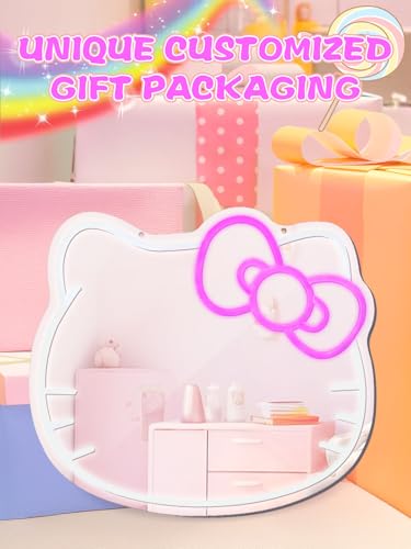 Neon LED Wall Mirror Vanity - Cat Motif, Dimmable Makeup & Bedroom Decor