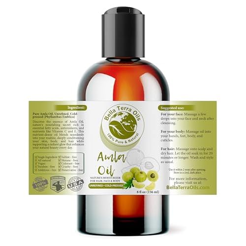 Bella Terra Oils - Organic Amla Oil 8 oz - Harvested from Bitter Organic Amlas, Famed for its Vitamin C&E & Omega-6&9, Cold-Pressed Elixir for Skin