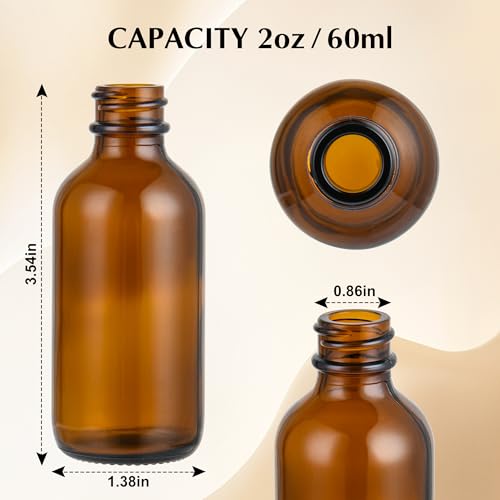 2oz Amber UV Glass Bottles with Lids - Leakproof Travel Containers 24 Pack
