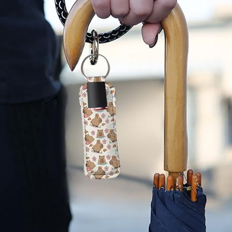 Capybara 5 Pieces Lipstick Keychain Holder Lip Balm Holder Keychain Chapstick Lip Gloss Holder Cute Lipstick Pocket Lip Balm Sleeve Keyring Travel Accessories