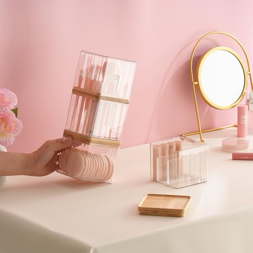 Makeup Brush Holder Comb with Cover Makeup Containers Organizers Set Makeup Holder Box Cosmetic Case With Lid Waterproof Dustproof Beauty Skincare Organizer Bathroom Vanity Countertop,Gift,Clear£¬3PCS