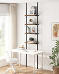 Tall Narrow Tension Mount Bookshelf - Rustic Brown 4-Tier for Small Spaces