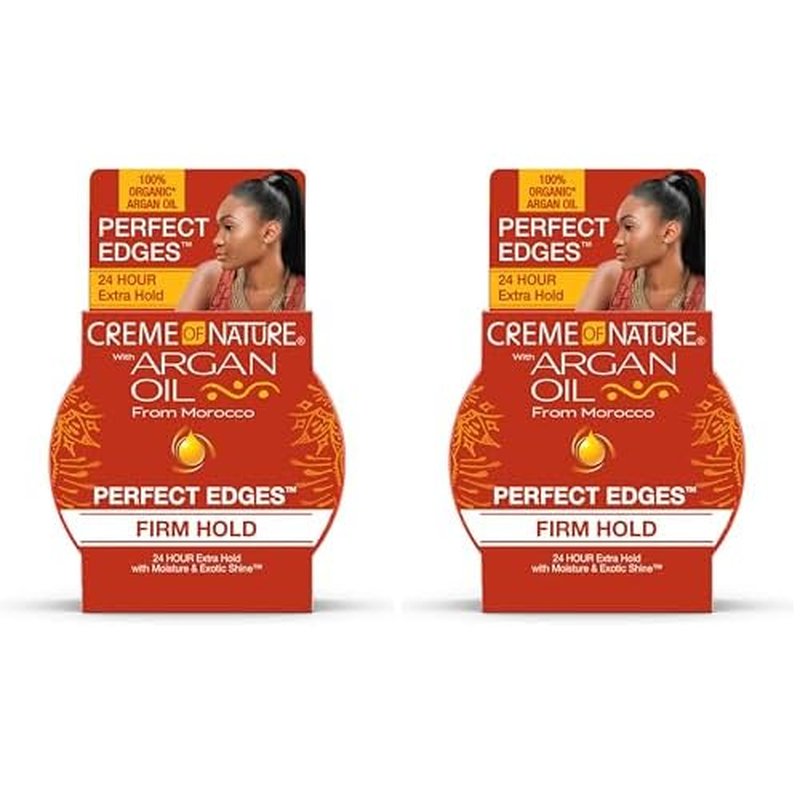 Creme of Nature Perfect Edges¢â Firm Hold Edge Control Gel, 24-Hour Hold, Non-Flaking, Frizz Control, Sleek Hair Gel, Argan Oil Edge Styler, 2.25 oz (Pack of 2)