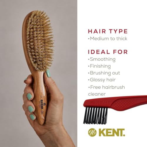 Kent LC4 Finest Detangler Hairbrush with Boar Bristles & Cherrywood Handle - Model LC4
