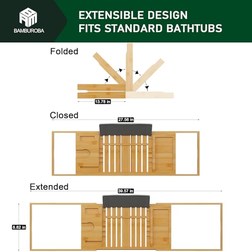 Natural Bamboo Expandable Bathtub Caddy Tray for Luxury Bath - BAMBUROBA