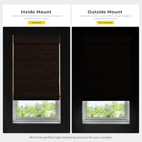 UNISHADES Blackout Cordless Bamboo Roman Shades 34 3/4×64 in Penang Teak