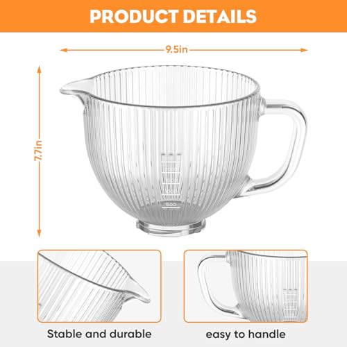 Glass Mixer Bowl for KitchenAid 4.5-5 Quart Tilt-Head Stand Mixers - Frost Blue