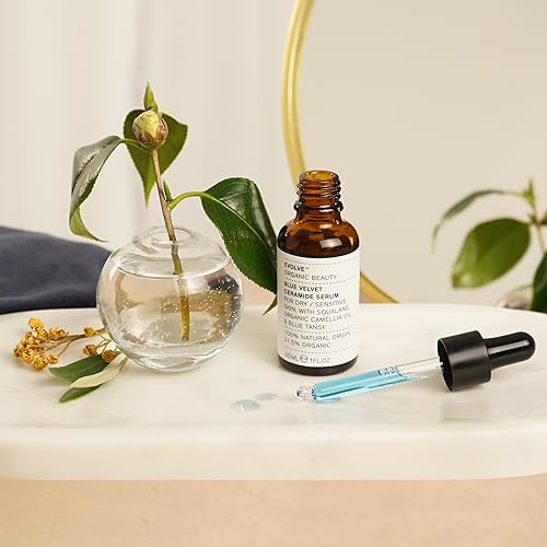 Evolve Organic Beauty - Blue Velvet Ceramide Serum | Hydrate, Nourish, Soothe | Plant-Based Squalane Oil, Camellia Oil, Blue Tansy | Small Batch, Vegan Clean Beauty (1 fl oz | 30 ml) Package May Vary