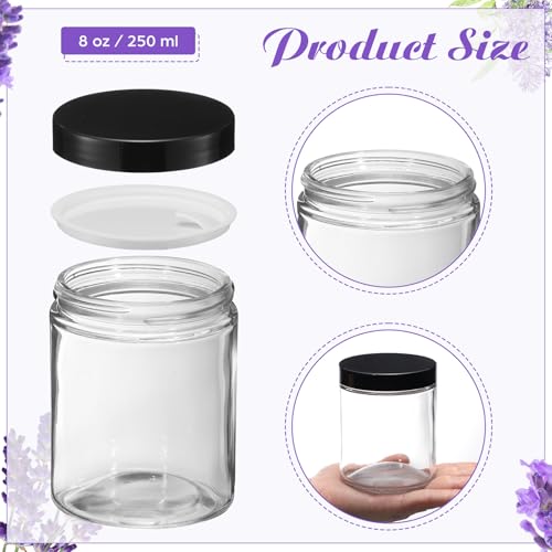 24 Pack 8 oz Clear Glass Candle Jars with Black Lids - Reusable Storage Containers