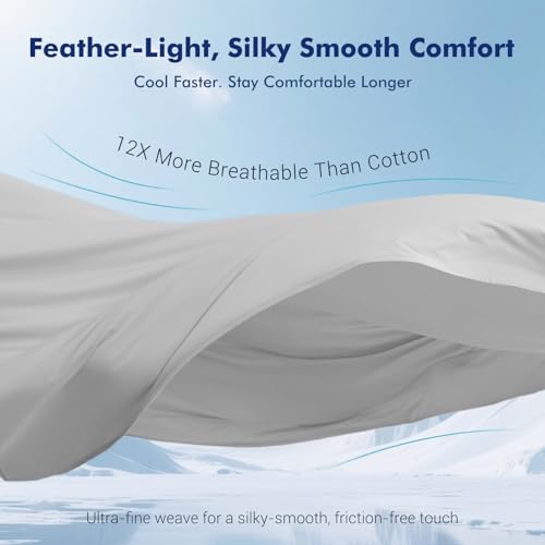 Elegear Silver-Infused Cooling Sheets Set – Queen 4-Piece Gray Flat Sheet Included