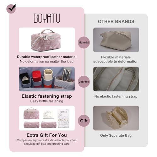 BOYATU Travel Makeup Bag Cosmetic Bags for Women: 3 Sets Large Capacity Make up Bag - Portable Toiletry Bags with Handle for Women(F-2-Purple)