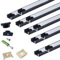 Black LED Strip U Channel Diffuser 10-Pack 6.56FT Aluminum Track for Cabinet Stairs Wall
