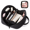 LOVEVOOK Travel Makeup Bag for Women - Medium Black Puffer Cosmetic Organizer Set