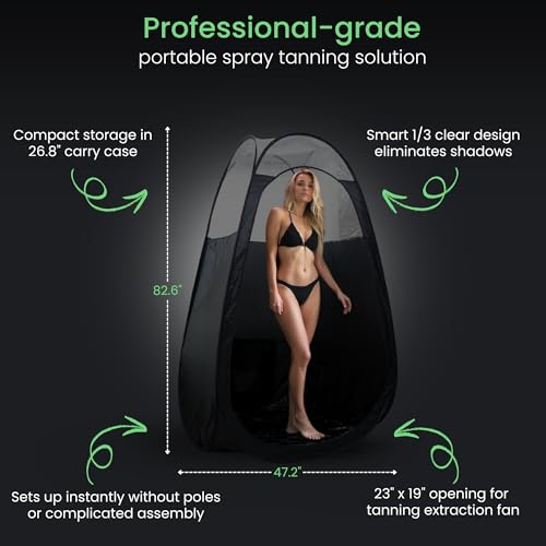 Large Spray Tan Tent ? Deluxe Pop Up Tent Portable Tanning Booth with Carry Case ? Clear Window for Perfect Spray Tanning ? Easy Clean for Home & Salon