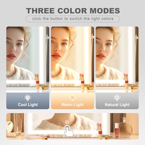 Hasipu Vanity Mirror with Lights, 11.4" x 13.8" LED Makeup Mirror with 10X Magnification, Smart Touch 3 Colors Dimmable, Brightness Adjustment, 360¡Æ Rotation, White