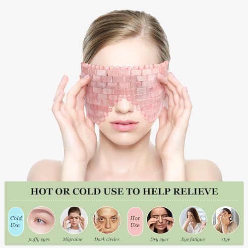 LazyGa 2Pcs Natural Jade & Rose Quartz Eye Mask Set - Relaxing Cooling & Warming Therapy