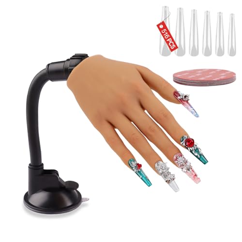 Nail Practice Hand for Acrylic Nails - Right Hand Brown with 516 Nails & Tools