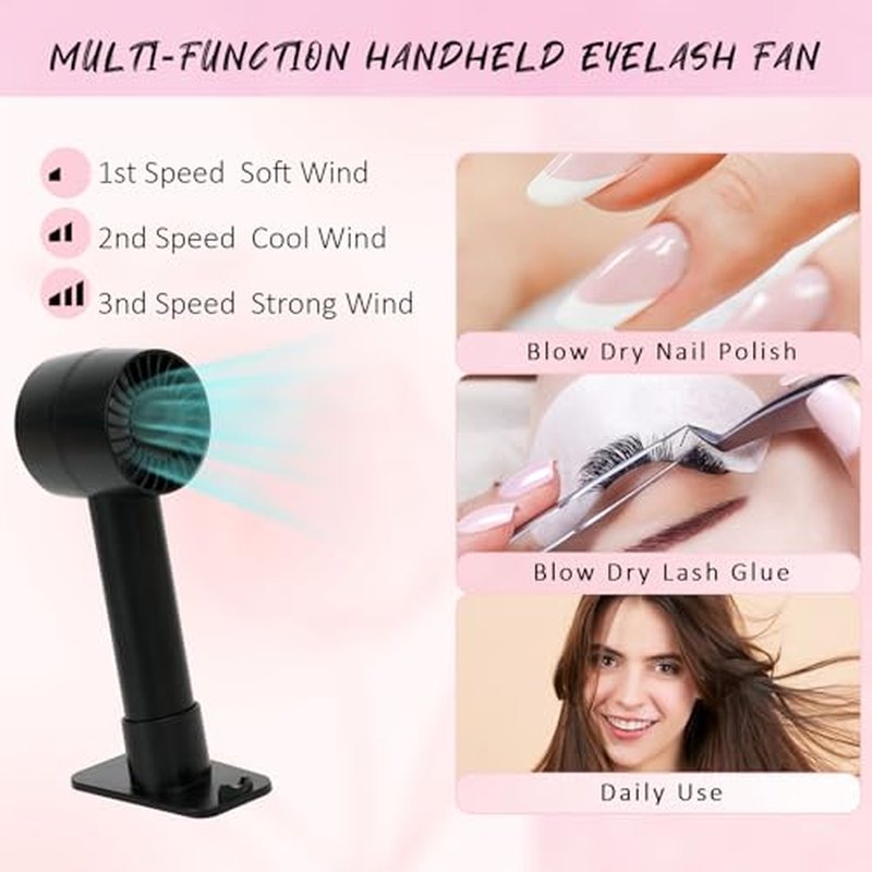 EMEDA Lash Shampoo Kit 2.02 fl oz Lash Cleaning Kit with Rechargeable Fan Dryer/Brush/Rinse Bottle, Oil-free Cleanser Wash for Extensions & Clusters & Natural Lashes, Cleaner for Eyelash Care(Black)