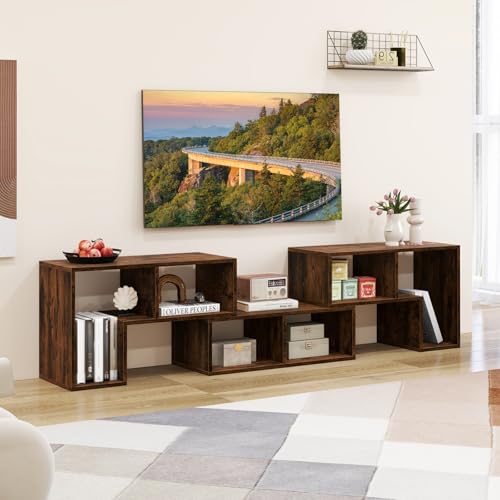 GIANTEX Brown Free-Combination TV Stand for 50-65 Inch Televisions, 3-Piece Media Console with Storage Cubes