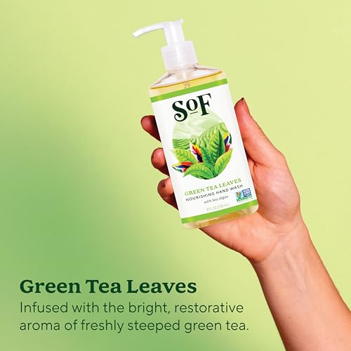 Green Tea Hand Wash Set - Moisturizing Sea Algae, Coconut & Olive Oil - Vegan, Non-GMO - 8 oz Bottles, Pack of 6