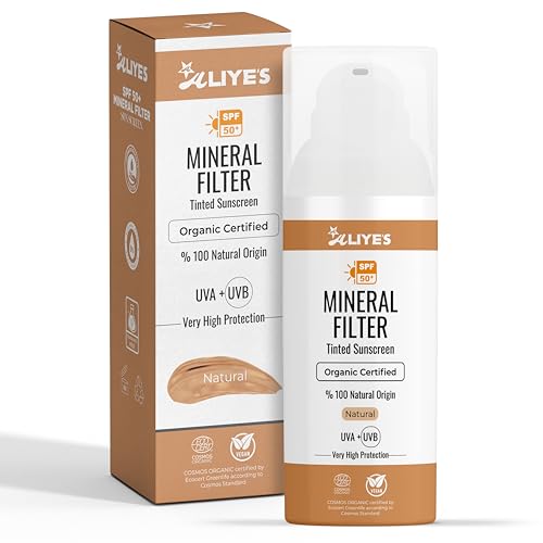 Aliye¡¯s Tinted Organic Sunscreen SPF 50+ | Ecocert Cosmos Certified | 100% Mineral & Vegan Sun Protection | Safe for Sensitive Skin | 50ml (Natural)