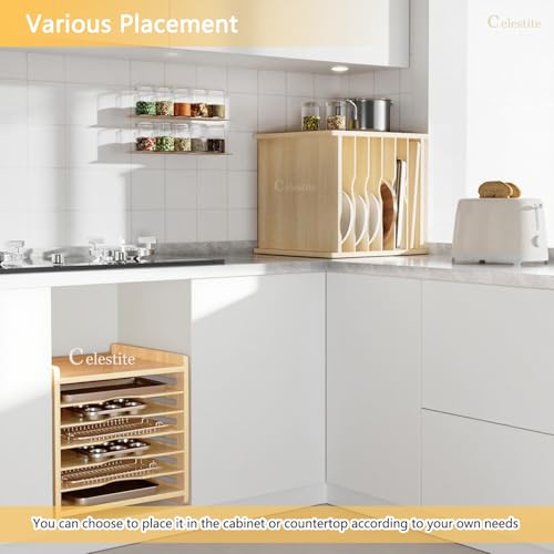 Wooden Baking Sheet & Tray Organizer for Cabinets - Multi-Layer Kitchen Storage
