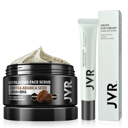 Face Scrub for Men and JVR Caffeine Eye Cream and Under Eye Roller Facial Scrub for Deep Exfoliating for Fine Lines