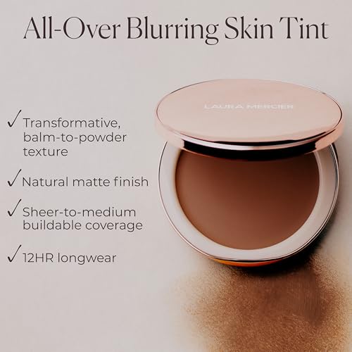 Laura Mercier Tinted Blur Balm, Balm-to-Powder Blurring Skin Tint, 12HR Wear, Natural Matte Soft-Focus Finish, Sheer Buildable Coverage, Peptide-Infused