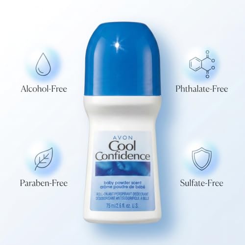 AVON Cool Confidence Baby Powder Roll-On Deodorant 1.7 Fl Oz Pack of 5