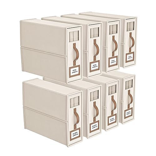 8 Pack Foldable Bed Sheets Organizer Storage Set Beige - King & Queen Size