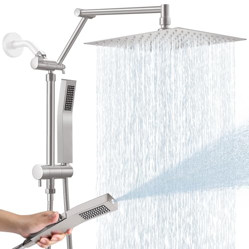 KEBAO All-Metal 16" Extension Dual Shower Head System — 10" Rain Head with Handheld, Brushed Nickel
