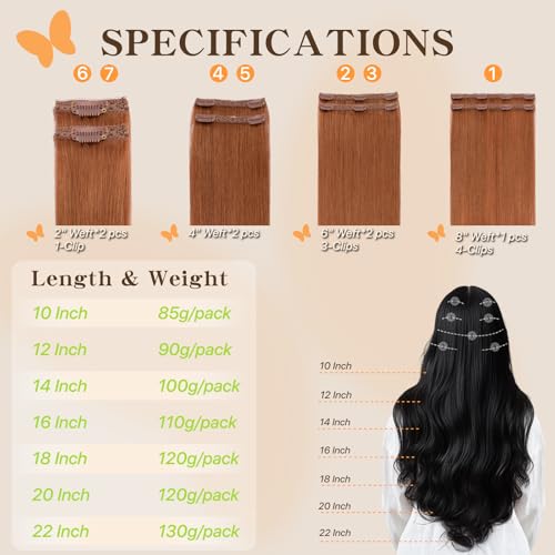Clip-in Hair Extensions Long Straight 85g 10 Inch Dark Auburn #33 - Remy Human Hair