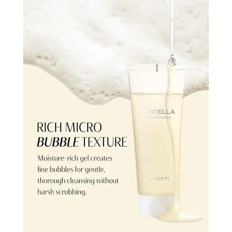 DR.PEPTI Centella Pure Gel Cleanser - Korean Face Wash Gentle Daily Cleanser for Sensitive Dry Skin with Salicylic Acid BHA Peptides - pH Balanced Gel to Bubble Wash, 6.76 fl.oz.