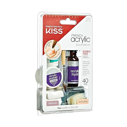 KISS French Acrylic False Nails Sculpture Kit, Natural & French Manicure, Extended Bubble-Free Nail Tips with Acrylic Liquid & Powder, Maximum Speed Nail Glue, Application Brush, & 40 Fake Nails