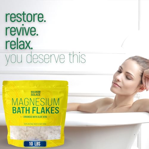 Magnum Solace Magnesium Bath Flakes with Aloe Vera - 10 lbs Dead Sea Salt Soak - Pack of 1