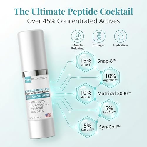 Skin Perfection Multi-Peptide Serum for Face with 8 Clinical-Strength Actives - Reduces Appearance of Expression Lines - Anti-Aging Formula with Matrixyl 3000, Argireline, Snap-8 1 oz