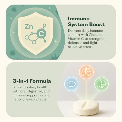 OralBiome 365 3-in-1 Chewable Probiotics for Breath, Gut & Immune Support - Vanilla Mint, 90 Servings