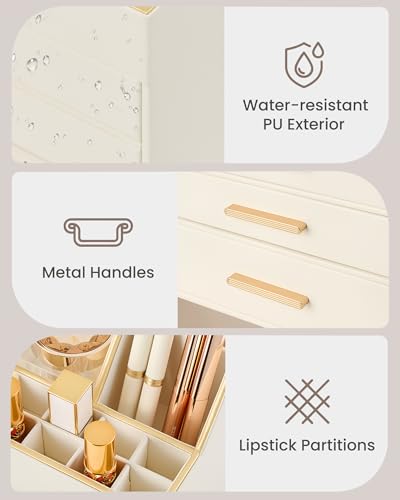 Lolalet Beige 3-Layer Makeup Organizer Vanity Storage with Drawers - PU Leather