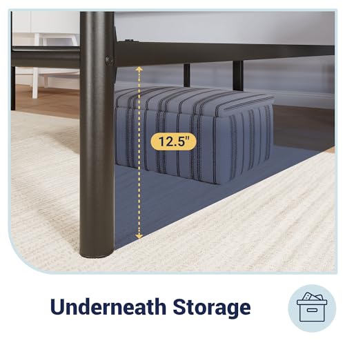 Full Size Metal Bed Frame with Headboard and Footboard - Black, Modern & Durable