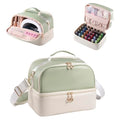 Travel Nail Polish Organizer Bag Holds 35 Bottles & Nail Lamp - Green & Beige