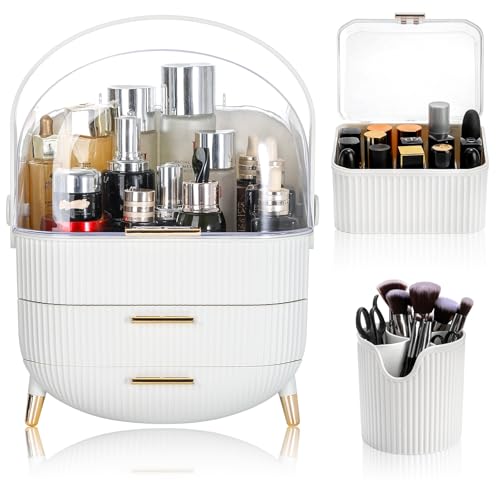 ZOOFOX Makeup Organizer with Drawers, Skincare Organizer with Brush Holder and Lipstick Organizer for Vanity, Large Cosmetic Display Case for Dresser, Bathroom Countertop