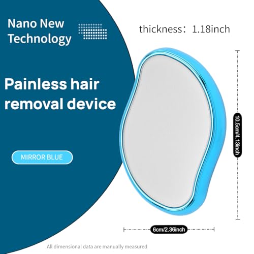 Natural Crystal Hair Remover (Light Blue) - Reusable Painless Nano Glass Hair Eraser, Shaver-Free Gentle Epilator & Exfoliator for Smooth Silky Skin