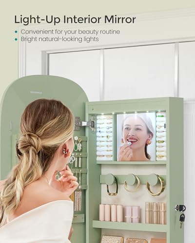 Laurel Green 42.5-Inch LED Jewelry Cabinet Mirror Wall Mount - SONGMICS
